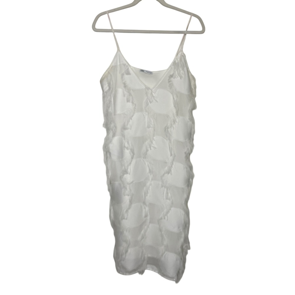 White Textured Slip Dress with Spaghetti Straps